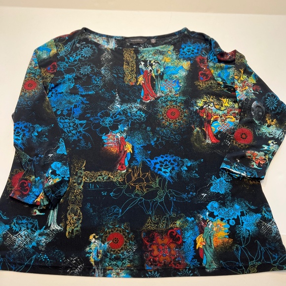 Investments 3/4 Sleeve Knit Top Size XL Multicolor Oriental Print - Picture 1 of 5